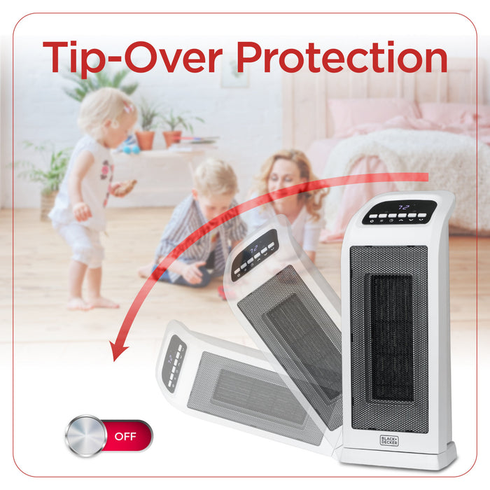 Radiateur tour oscillant Black+Decker de 18,7 po avec éléments en céramique et télécommande