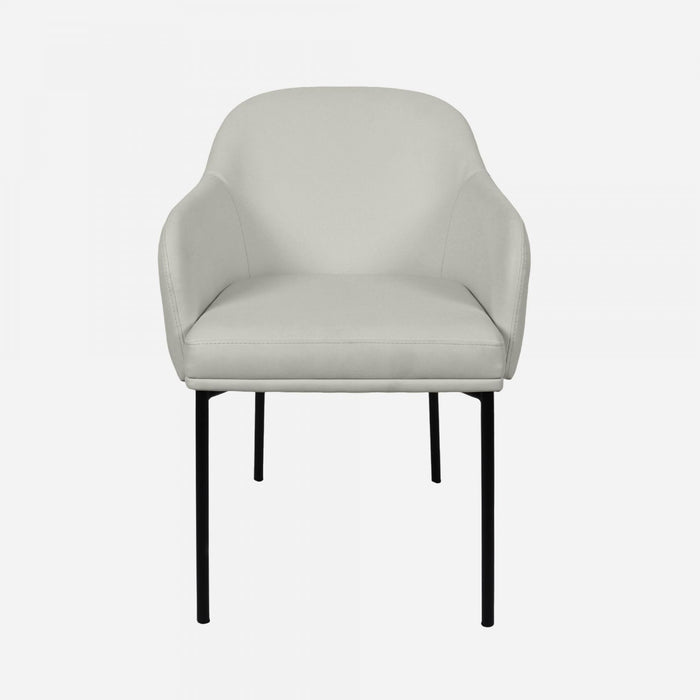 Fauteuil contemporain Loft en cuir vegetalien avec accoudoirs en metal, gris pierre - Lot de 2