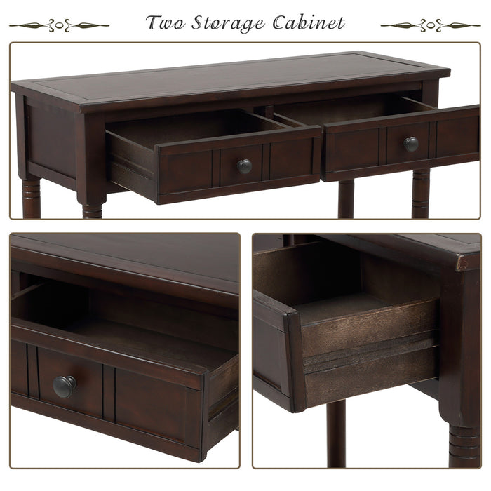 Table Console Traditionnelle Jeremy En Bois Massif Avec Tiroirs Et Etagere - Espresso