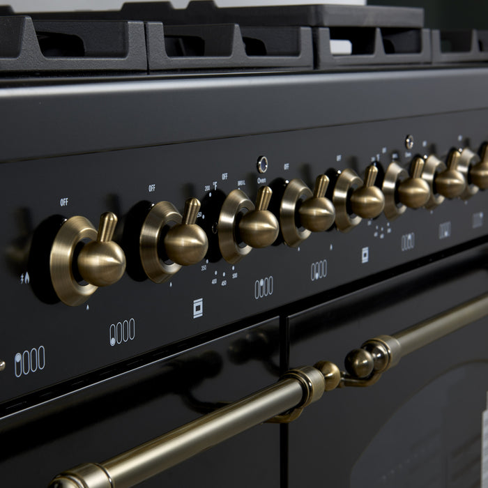 Cuisiniere a double combustible Antico de 48 pouces , noire, 5,5 pi³ four double - FFSGS6113-48BLK