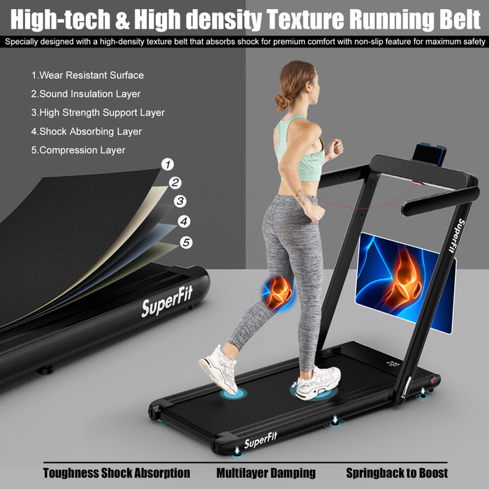 Tapis De Course Pliable 2 En 1 Superfit, Avec Haut-parleur, Telecommande Et Controle Via Application, Moteur 2,25 Hp, 2 Modes : Marche Et Course, Vitesse De 1 A 12 Km/h, Noir