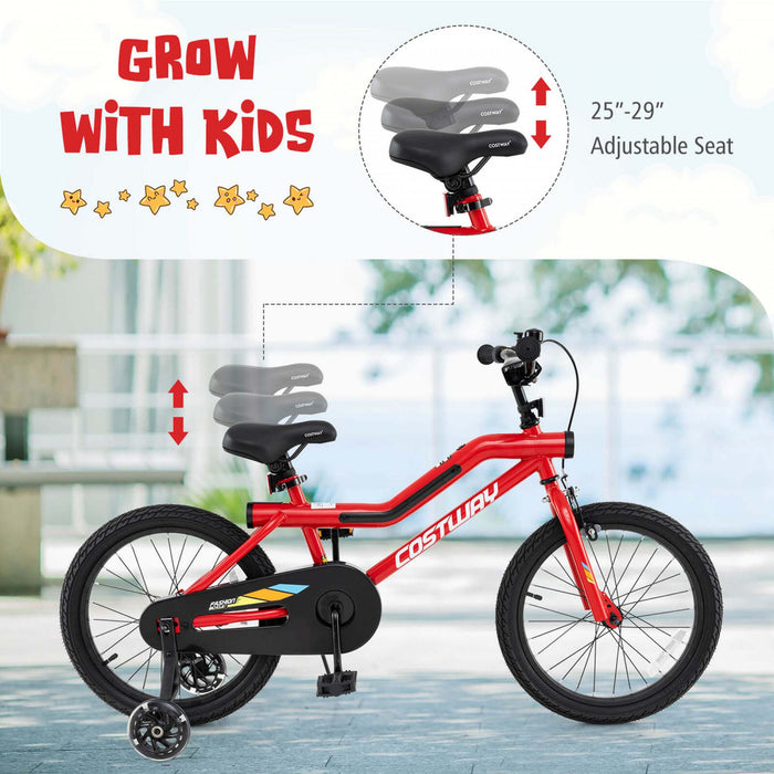Costway 18\" Led Eclaire Velo Pour Enfants Avec Siege Reglable Coaster Frein Roues D'entrainement Rouge