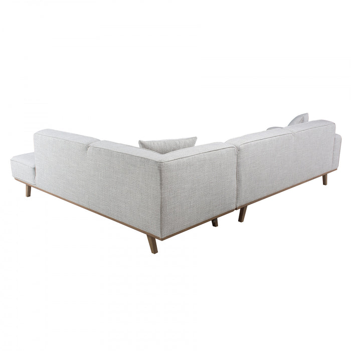 Sloane Sectionnel 2 pieces en tissu aspect lin avec dossier touffete et pieds en bois fuseles - Gris pale