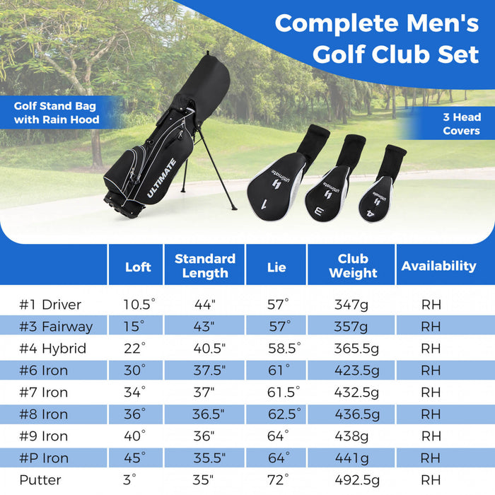Ensemble Complet De 10 Clubs De Golf De Marque Costway Pour Hommes Avec Driver En Alliage Noir