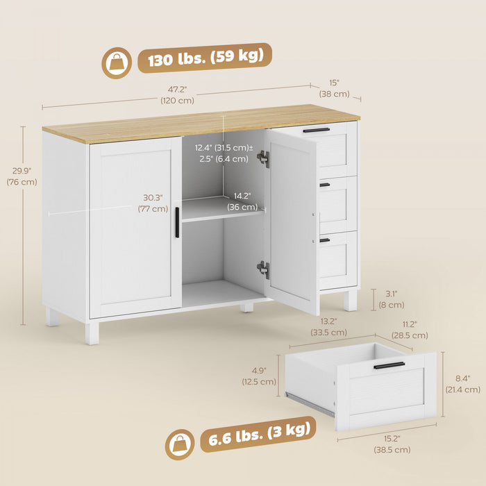 HOMCOM Buffet 47\" avec Portes a Fermeture Douce, Buffet Moderne, Blanc