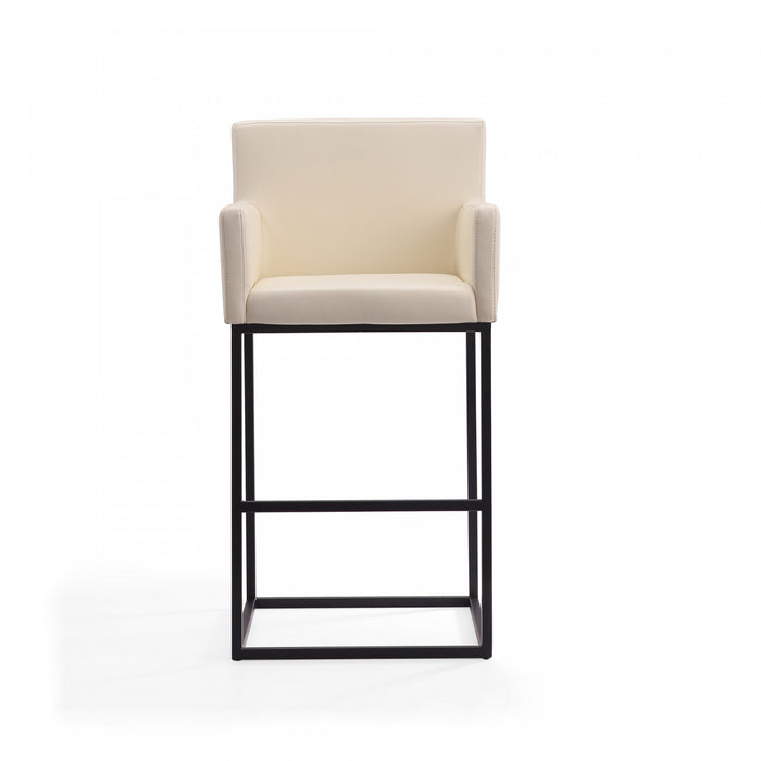 Tabouret de bar rembourre en metal style mid-century modern Ambassador, creme – Lot de 2