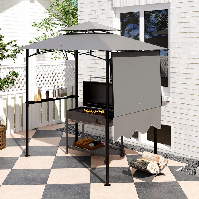 Outsunny Tonnelle De Barbecue 8' X 5', Abri Bbq A Deux Niveaux, Gris Clair