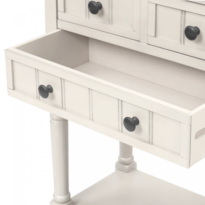 Table Console Olivia En Bois Massif Avec Tiroirs Et Etagere Inferieure - Blanc