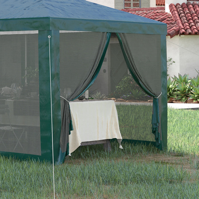 Outsunny 10' X 28' Party Tente Outdoor Canopy Garden Sun Shade Avec 8 Filet Moustique Et Porte A Glissiere, Vert