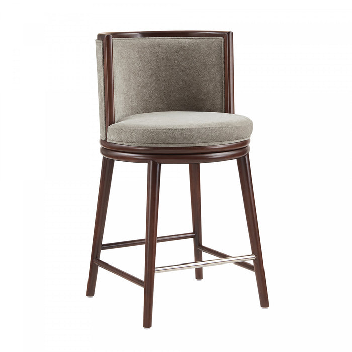 Tabouret de comptoir moderne en bois avec revetement en tissu, coloris colombe, Evalyn