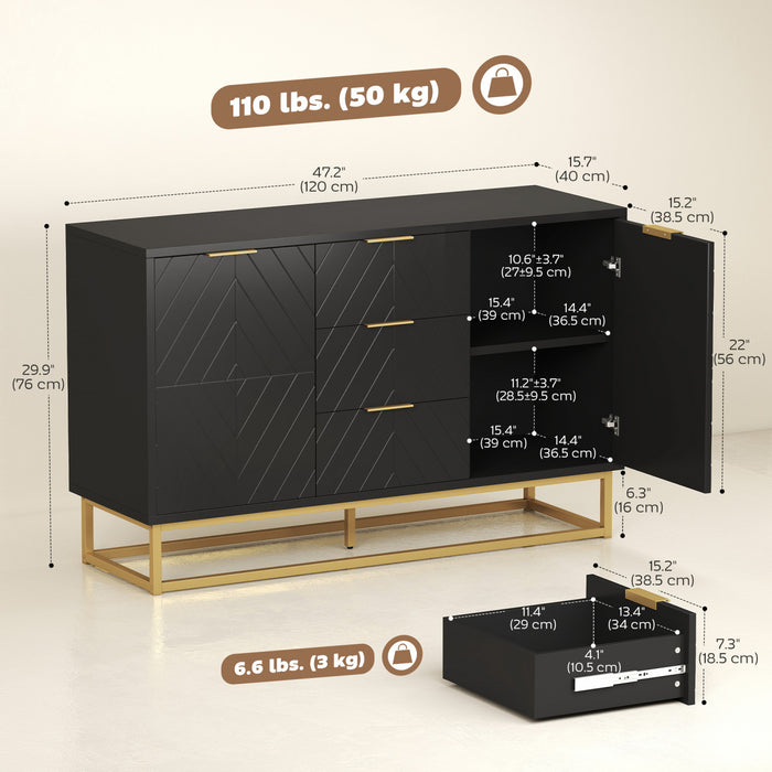 HOMCOM Meuble de Rangement 3 Tiroirs Buffet pour Salle a Manger, Salon