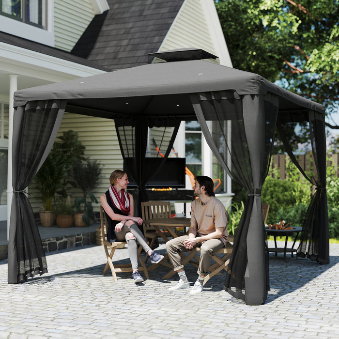 Gazebo d'exterieur 9,6' x 9,6' Tente a auvent avec filet, gris fonce
