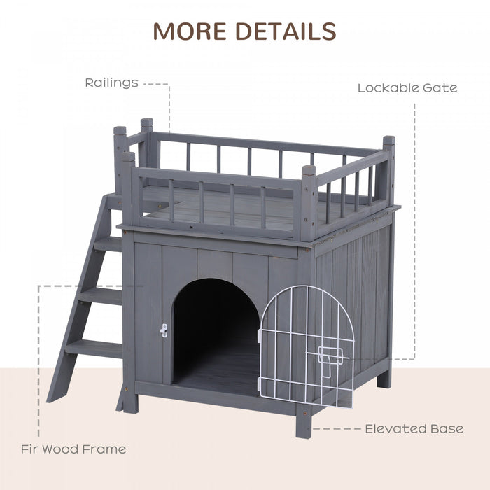 Pawhut Abri Pour Chats En Bois, Exterieur, Etanche Et Sureleve, A Deux Niveaux, Avec Balcon, Gris