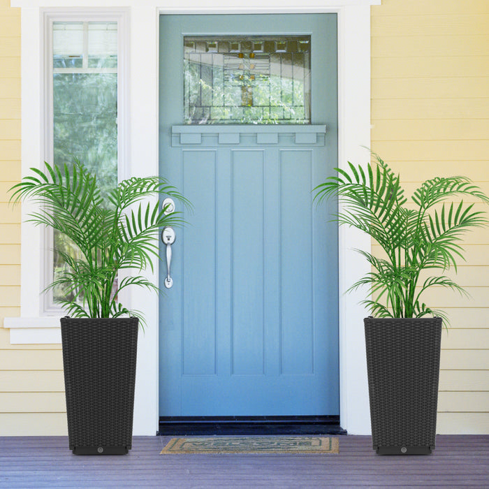 Costway 2pcs Outdoor Wicker Flower Pot 22,5 \"planters Hauts Avec Trou De Drainage Noir
