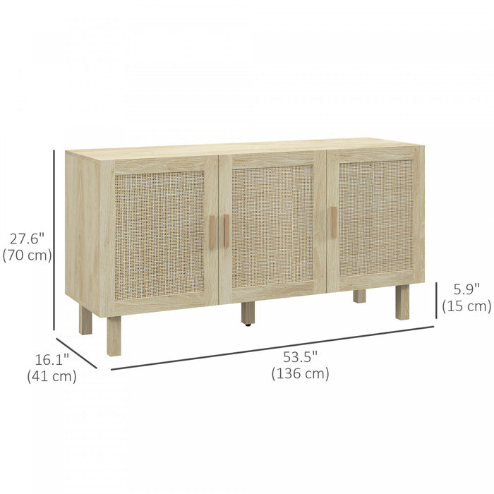 HOMCOM Buffet, meuble bar avec portes en rotin, etageres reglables