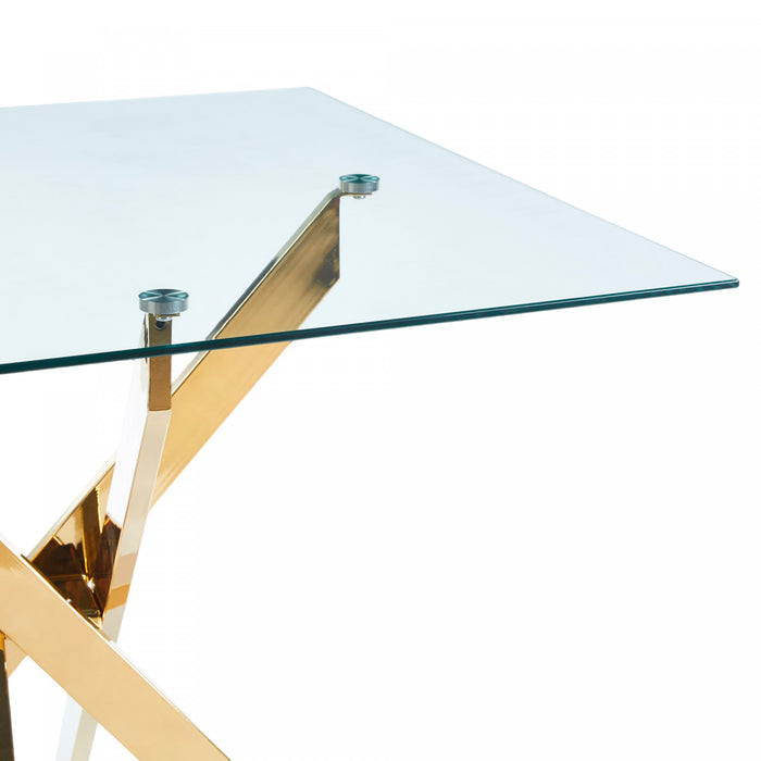 Table a manger carree en verre Olivia avec fonction polyvalente, finition doree