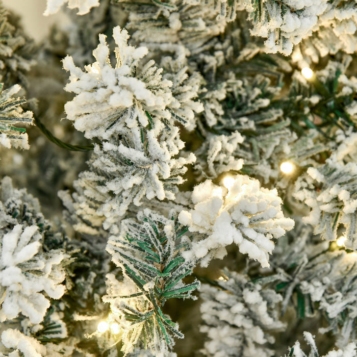 Homcom Arbre De Noel En Forme De Crayon Floque De Neige Artificielle Pre-eclaire De 7.5 Pieds Avec 350 Lumieres Led Blanc Chaud Et 641 Pointes De Branche