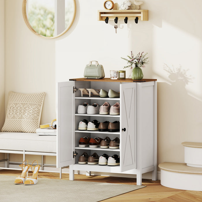 HOMCOM Meuble a Chaussures avec Portes Coulissantes, Rangement de Style Rustique, Blanc