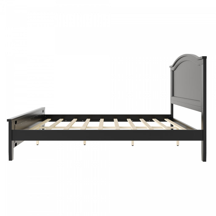 Lit plateforme Benson en bois massif format Queen avec tete de lit elegante, noir