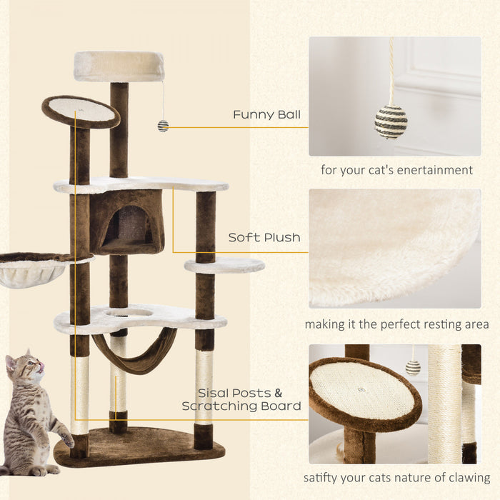 Pawhut Tour A Gratter Pour Arbre A Chat De 152,4 Cm Avec Poteau De Hamac