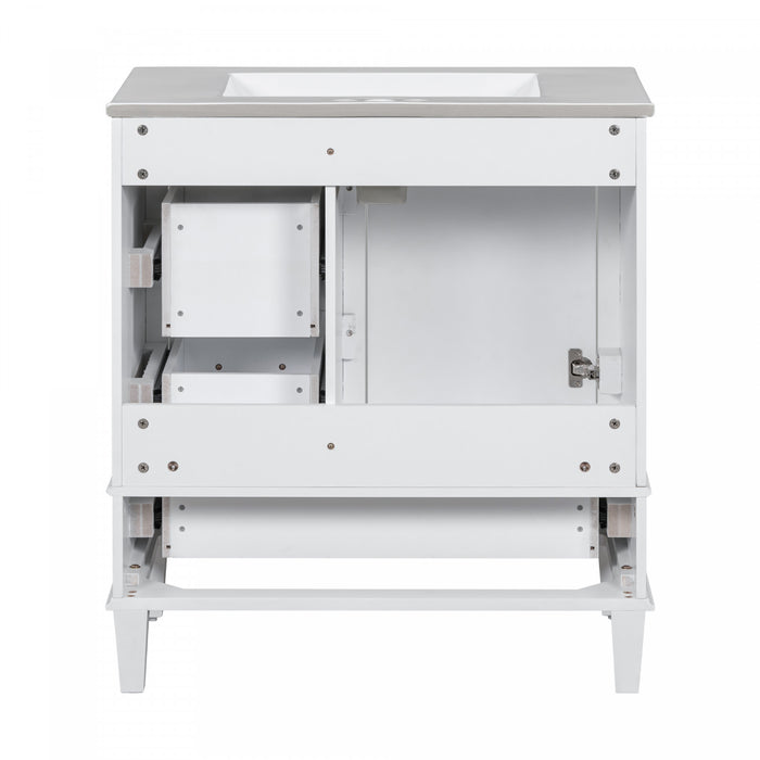 Katherine Meuble-lavabo De Salle De Bain 30 Po En Bois Massif Avec Lavabo Integre - Blanc