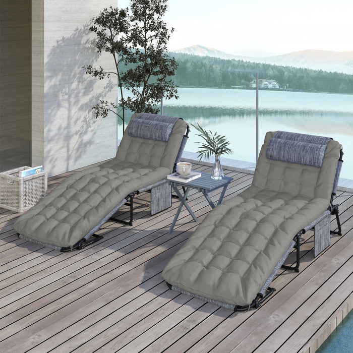 Outsunny 2 Pieces Chaises Longues Pliantes, Chaises Inclinables, Gris