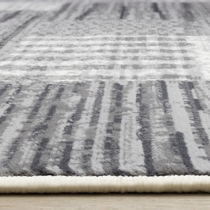 Carpette Forte blanche, grise et noire à motif de taches rayées modernes - 7 pi 9 po x 10 pi 6 po