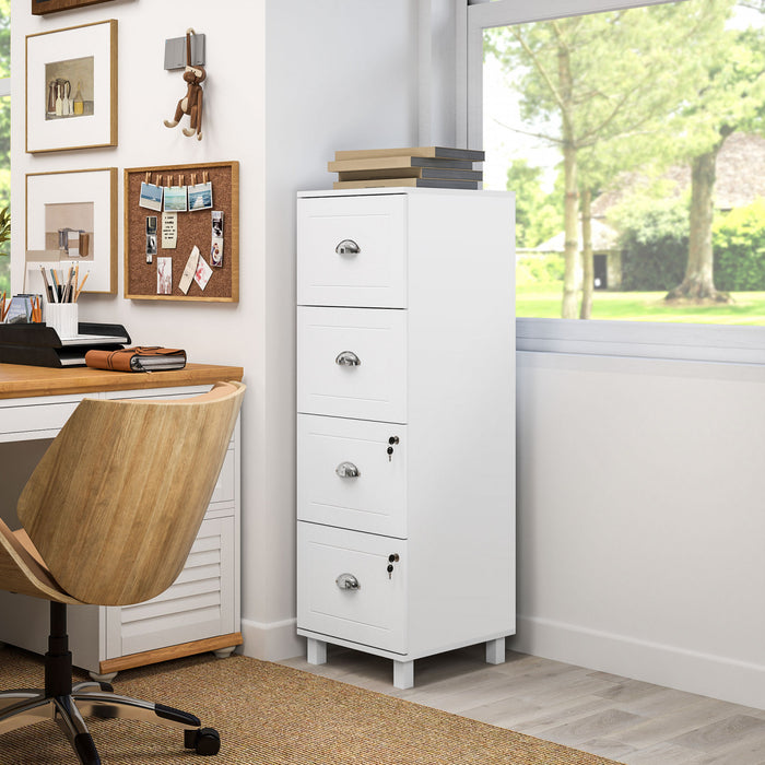 HOMCOM Classeur avec quatre tiroirs reglables, classeur avec serrure, blanc