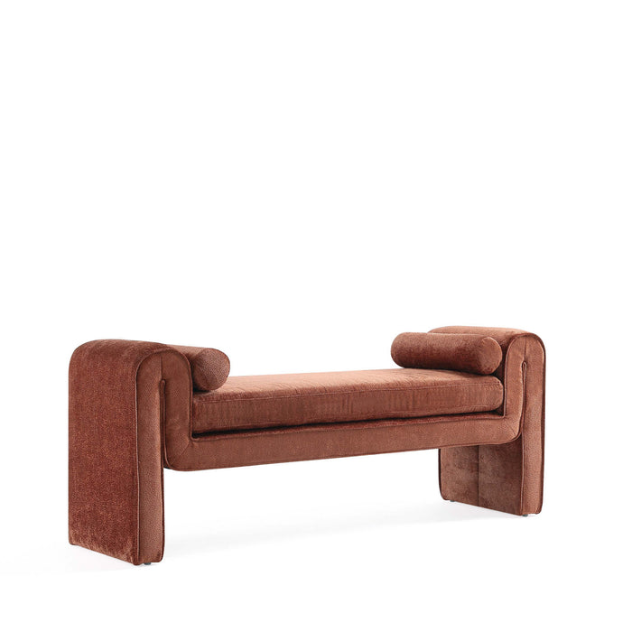 Banc d’appoint moderne glamour en chenille Concord, couleur terre cuite