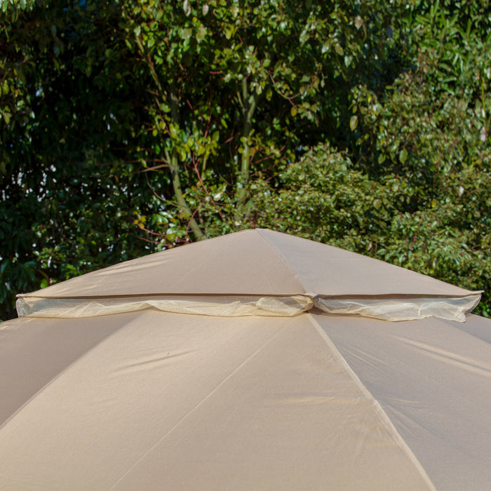 Outsunny 11' X 11' Abri De Tente De Fete En Acier Avec Toit Double, Parois Laterales En Filet, Rideaux D'angle, Beige