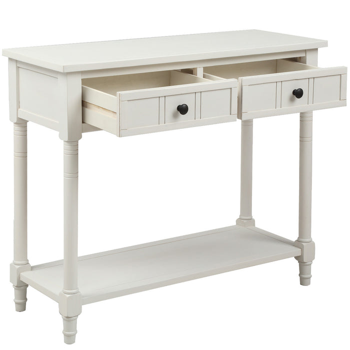 Table Console Traditionnelle Jeremy En Bois Massif Avec Tiroirs Et Etagere - Ivoire Blanc