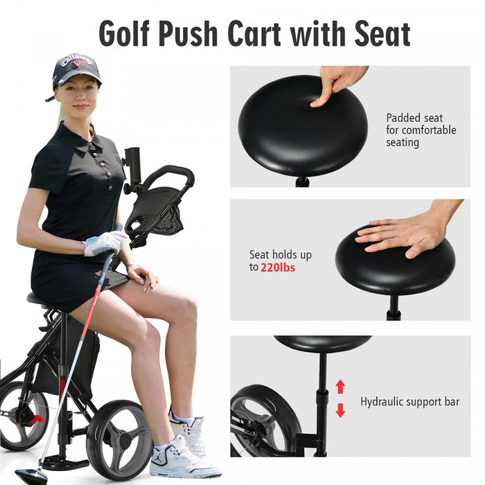 Goplus Pliant 3 Roues Golf Push Cart W/seat Tableau De Bord Poignee Reglable Gris