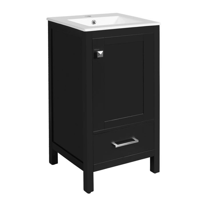Meuble de salle de bain compact moderne Wayne 18 pouces avec lavabo ceramique, noir