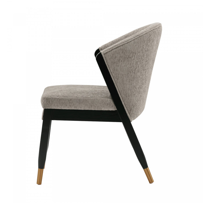 Chaise de salle a manger moderne Ola en bois et chenille coloris pierre - Lot de 2