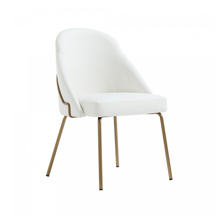 Chaise de salle a manger moderne Gracie en metal et cuir vegetalien blanc et or