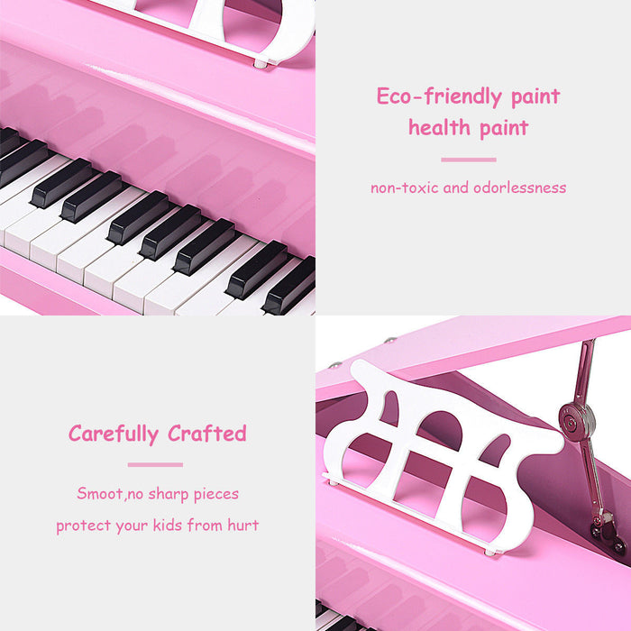 Costway Piano Classique pour Enfants, Mini Piano a Queue 30 Touches avec Pupitre et Banc, Jouet Instrument de Musique en Bois avec Couvercle et Porte-Partition, Cadeau pour Garcons et Filles des 3 Ans