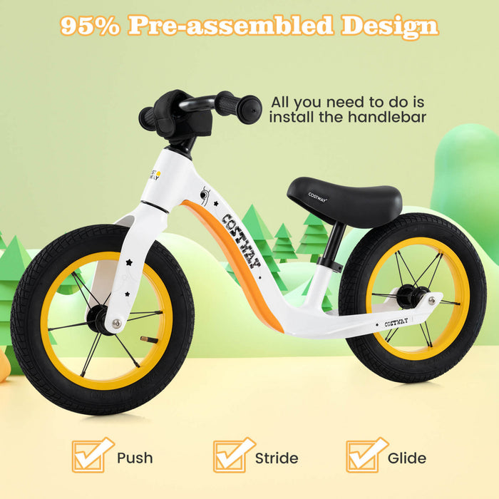 Costway 12 Pouces Magnesium Tout-petit Equilibre Velo Sans Pedale Formation Tout-petit Equilibre Velo Blanc
