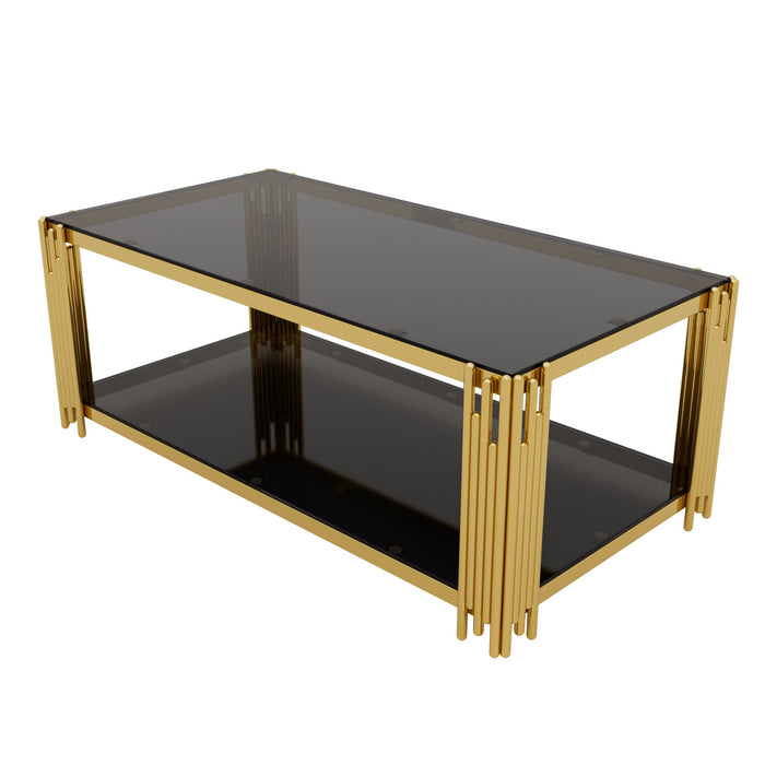 Aria Table Basse Rectangulaire Moderne 47.5 po avec Cadre Asymetrique Dore et Plateau Miroir, Noir
