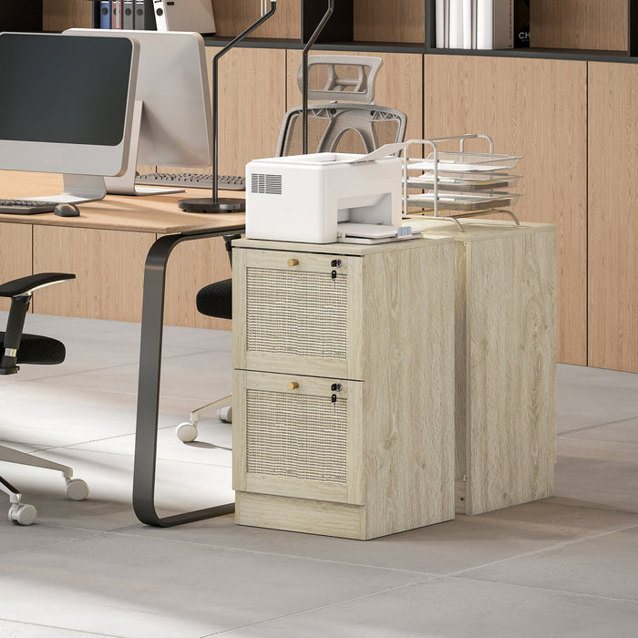 HOMCOM Classeur verrouillable a 2 tiroirs pour format A4, chene