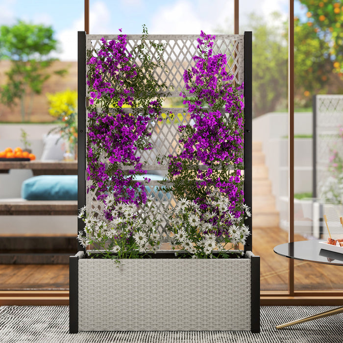 Outsunny Jardiniere avec treillis, jardiniere en osier, Gris Mixte
