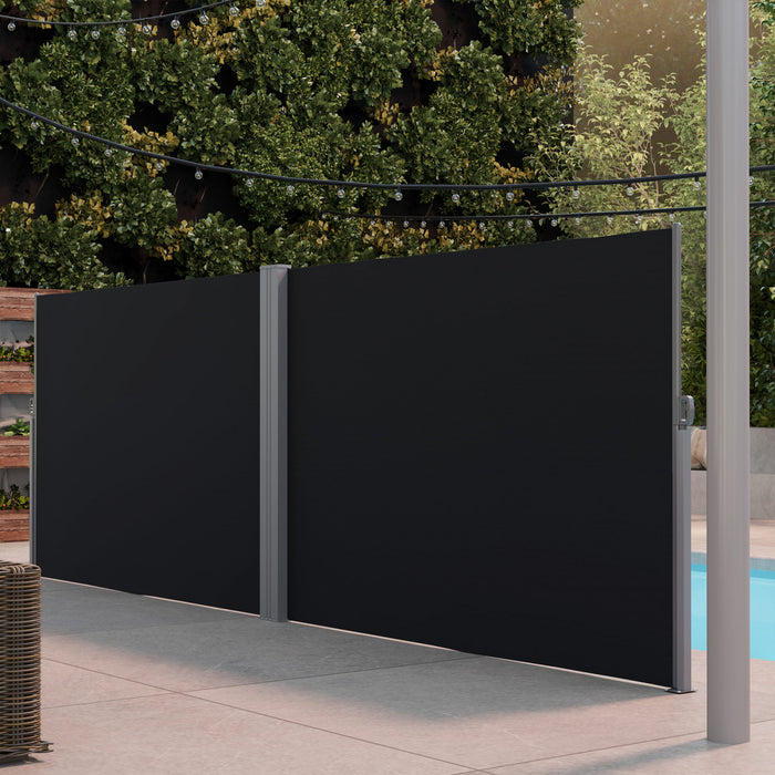 Outsunny Auvent Double Face Retractable, Ecran De Confidentialite, Noir