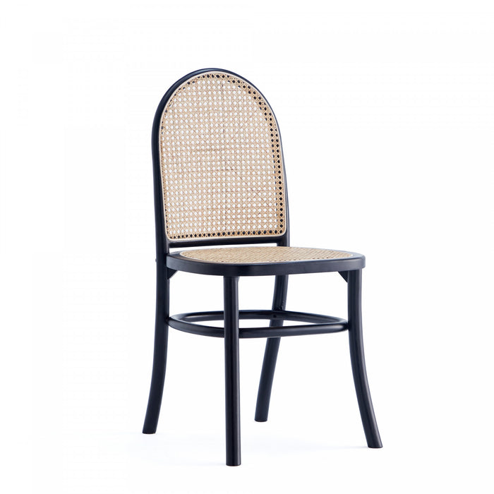 Chaise de salle a manger Paragon Industry Chic avec dossier en cannage, bois et assise rembourree, noir et gris - Lot de 4