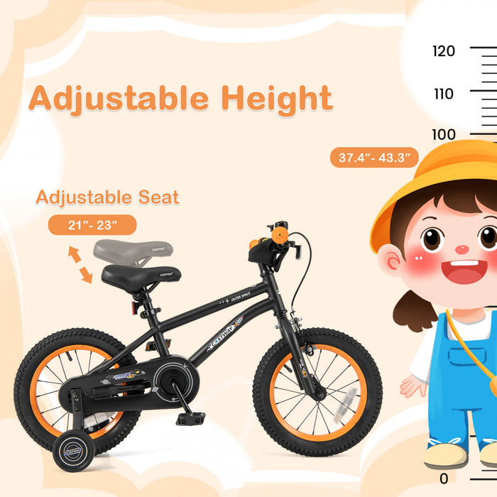 Velo Costway 14 Pouces Pour Enfants De 3 A 5 Ans Avec Selle Reglable Et Guidon Antiderapant Noir