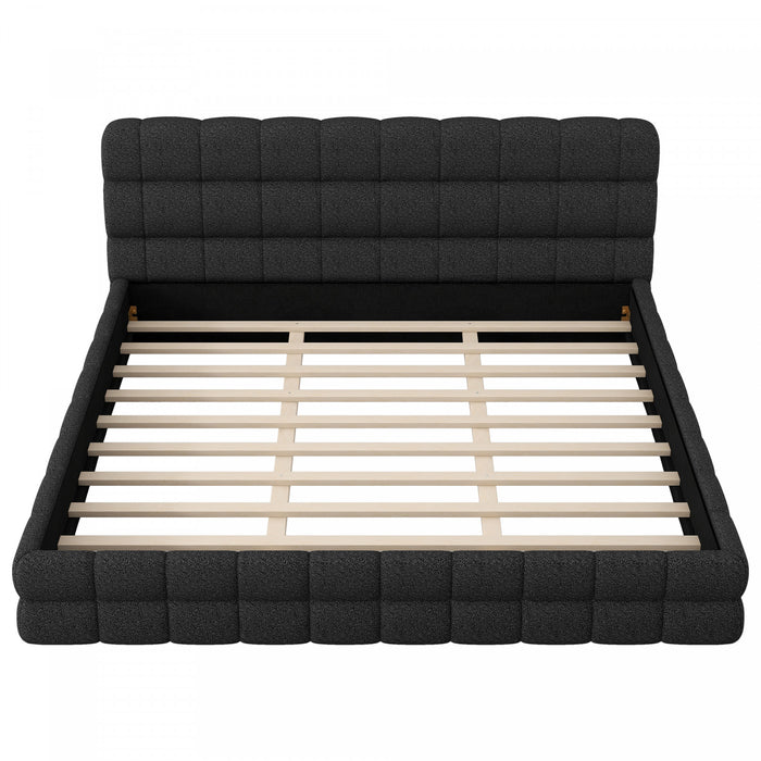 Lit plateforme moderne Emma rembourre avec structure en bois massif confortable, taille king, noir