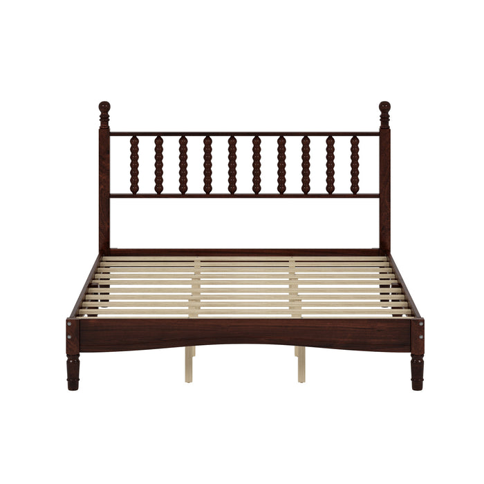 Oliver Lit Plateforme Retro en Bois avec Tete de Lit en Forme de Gourde et Support - Taille Queen
