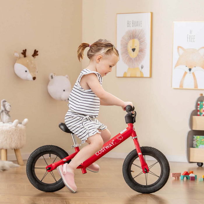 Bicycle D'equilibre Costway 12 Pouces Sans Pedale Bicycle D'entrainement Avec Pneus En Caoutchouc Gonflables Rouges