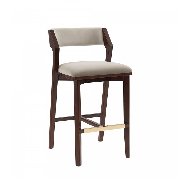 Tabouret de bar moderne Patricia en bois avec revetement en lin