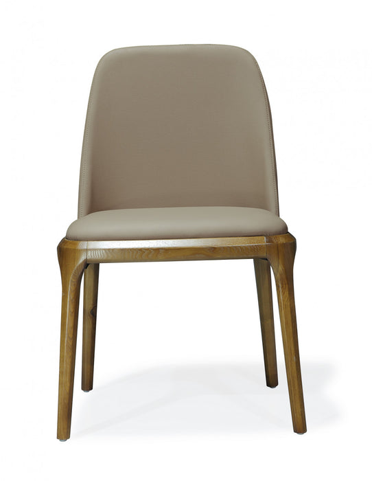 Chaise de salle a manger moderne en cuir vegetalien et bois Courding, couleur beige, lot de 2