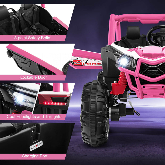 Costway 24v Kids Ride Sur Utv Avec 4 X 100w Puissant Moteur Telecommande Haute/basse Vitesse Rose