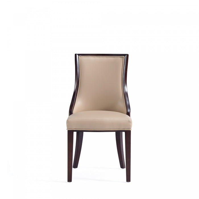 Grand fauteuil de salle a manger traditionnel en bois avec revetement en tissu beige - Lot de 4